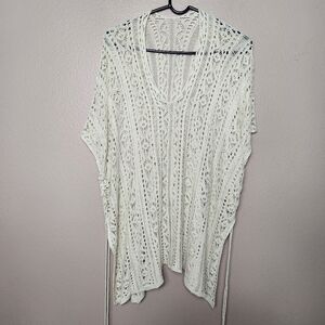 Womens Ivory Crochet Side Tie Open Knit Boho Cover Up |M|